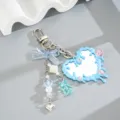 Light blue heart mirror keychain with dripping fluid frame and cute bear charm - Bear + Heart Mirror Pendant (K6428) / Blue