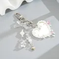 Fashionable fluid heart mirror bag charm with acrylic bow and bear pendant chain - Bear + Heart Mirror Pendant (K6429) / White