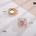 Detailed view of luxury flower gemstone collar button with 16mm and 25.7mm dimension markers - Diagonal Marquise Flower Style (D3193) / Purple