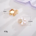 Macro detail of elegant five-petal floral shirt collar clips with rhinestone accents - White Enamel Five-Petal Flower / White Enamel Flower (D3394)