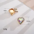 Detailed view of luxury heart-shaped iridescent gem collar button with dimension marks - Heart Style (D3169)
