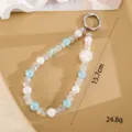 Detalle de colgante de móvil de cuentas hecho a mano con perlas azules y blancas - Colgante de Cuentas con Lentejuelas de Estrella (K6286) / 15.7cm Longitud