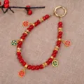 New Chinese style hand-beaded phone strap with vibrant red beads and gold floral charms - Five-Route Wealth God Pendant Charm / Red (K5726)