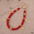Handmade new Chinese style red beaded phone wrist strap with golden charms, 14cm long - Guardian God Charm / 14cm/30g / Red (K5730)