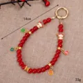 New Chinese style handmade red beaded phone wrist strap with lucky charms, 14cm 33g - Wealth God Peace Joy Charm / 14cm/33g / Red (K5732)