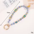 Elegant blue beaded phone wrist strap with square alloy pendants and gold hulu charm decor - Fu Character Scripture Charm / 16cm/33g / Blue (K5722)