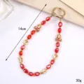 Handmade red beaded phone strap with gold alloy smiley charms and spring ring clasp - Smiley Face Charm (K4267) / 14cm/30g / Red (K4267)