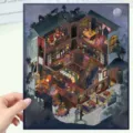 Large intricate miniature 3D anime dollhouse mansion scene sticker for DIY room decoration - 豪宅剖面 / 4pcs