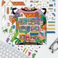 Adesivi colorati in miniatura per casa delle bambole per scrapbooking e diario creativo DIY - Gioco di Gestione del Gatto / 3 Pezzi/Confezione