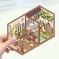 Adesivo 3D mondo in miniatura cartoon con scena di camera accogliente per journaling - Studio