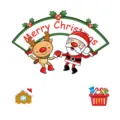 Detalle de pegatina de ventana estática de Navidad con simpático Papá Noel, reno y cesta. - Talla 5