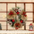 Weihnachtskranz Tannenzapfen Dekoration mit Beeren und Jute Schleifen für Tür hängend - Leinen-Stil / 30cm