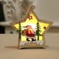 Wooden light-up star Christmas tree hanging ornament with Santa Claus and festive glow design. - Star Santa Claus