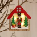 Weihnachten Holz Nussknacker Haus hängende Ornament LED leuchtende Party Baum Dekor - Haus Modell