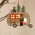 Hölzerner Weihnachts-Wohnmobil-Hängeornament mit Nussknacker und Bäumen für Feiertagsdekor. - Auto-Stil
