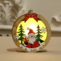 Wooden Christmas LED glowing pendant ornament with Santa Claus tree design for holiday home decor. - Round Santa