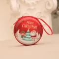 Rood rond kerst-muntportfolio met schattige kerstman-grafiek en handige ritssluiting. - Kerstman Elfen Boom Stijl