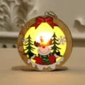 Wooden glowing Christmas tree hanging ornament, LED light holiday decor pendant gift. - Round Reindeer