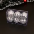Gros plan sur des boules disco miroir argentées en boîte transparente pour le sapin. - 5CM 6 PCS / Argent
