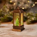 Vintage Christmas snow lantern with miniature tree and warm lights for holiday home decor display. - Oil Lamp Xmas Tree (Water-filled)