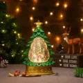 Lanterne boule à neige arbre de Noël avec musique et lumières, cadeau déco de fête. - Arbre Peint Trois Bonhommes de Neige