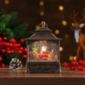 Lanterne boule à neige de Noël musicale veilleuse avec Père Noël et paillettes. - Lanterne Plate Père Noël Assis