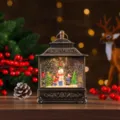 Lanterne boule à neige musicale de Noël avec bonhomme de neige lumineux et décoratif - Lanterne Plate Bonhomme de Neige
