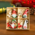 Christmas wooden gnome hanging ornaments in a gift box set for holiday tree decoration - Style 2 (12 Pieces Pack)