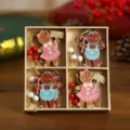 Hölzerne Weihnachts Lebkuchenmännchen Anhänger Set im Holzkasten für Weihnachtsbaum - Stil 6 (12er-Pack)