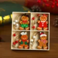Holz Lebkuchenmann Hängeornamente Detailaufnahme für Weihnachtsbaum und Feiertagsdeko - Stil 7 (12er-Pack)