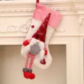 Christmas stocking with long legs plush gnome doll holiday home fireplace hanging decor item - White