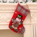 Grand bas de Noël 3D sac cadeau avec bordure à carreaux et poupée bonhomme de neige. - Bonhomme de neige