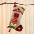 Gran calcetín de Navidad con muñeco de nieve en 3D, yute y tela roja brillante. - Muñeco de Nieve