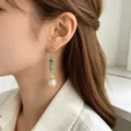 Nuovo stile cinese perla d'acqua dolce naturale giada orecchini lunghi eleganti - Orecchini Pendenti Geometrici in Giada Verde (E2660)