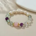Bunte Kristall Natur Süßwasser Perle Perlenarmband Detailaufnahme, eleganter Schmuck. - Natürliche Perle Rosa Violett Grün (B4244)