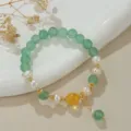 Neues chinesisches Perlen Armband mit grünen und gelben Steinen, elegantes Handgelenk Schmuckstück. - Naturperle Citrin Blauer Jade (B4267)