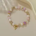 Handgemachtes Süßwasserperlen und Kristall Perlenarmband mit goldenem Herzanhänger. - Süßwasserperle Violetter Chalcedon (B4254)