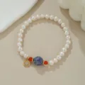 Süsswasserperlen Armband mit blauem Stein und goldenem Stern Anhänger eleganter Schmuck - Naturperle Blauachat Anhänger Stil (B4159)