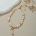 Echtes Süßwasserperlen Armband mit verstellbarem Kordelzug und niedlicher Schleife. - Bonbonfarbe Schleife Stil (B4279)