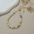 Exquisites mehrfarbiges Süßwasserperlen verstellbares Armband mit goldenen Perlen Schmuck - Bonbonfarbe Stil (B4278)