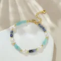 Barockes Naturperlenarmband mit blauen Perlen und verstellbarer Verlängerungskette. - Natürliche Perle Lapis Verlauf Abakus Stil (B4140)