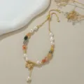 Detailansicht des neuen chinesischen Stils aus Naturperlen und Halbedelsteinarmband. - Karamell Schmetterling Stil (B4275)