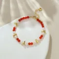 Barocke Perle rotes Perlenarmband mit goldenen Metallabstandshaltern und verstellbarer Kette. - Natürliche Perle Roter Achat Stil (B4104)