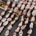 Natural freshwater baroque pearl strand 40cm, large irregular pink fish tail pearl jewelry. - Length Approx 40cm / Natural Colorful
