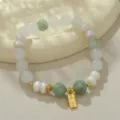 Natürliche Süßwasserperlen Jade Perlenarmband mit Glücksbringer Anhänger Schmuck - Frieden Und Freude Stil (B4222) / Weiß