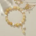 Retro chinesischer Stil natürliche Süßwasserperle Armband gelber Achat Kristall Goldschmuck. - Gelber Jade Stil / Gelb