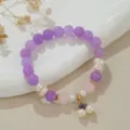 Chinesischer Stil Süßwasserperle Edelstein Perlenarmband mit Anhänger, elegantes Schmuckdetail. - Naturperle Abakus Amethyst (B4184)