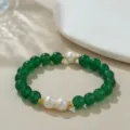 Grünes Kristall-Perlen-Armband, elegantes Accessoire aus Naturstein-Schmuckvariante. - Natürliche Perle Grüner Achat (B4200)