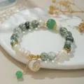 Grüner Kristall Süßwasserperlen Armband mit Mond Stern Anhänger Modeschmuck Variante. - Naturperle Schwarzer Rutilquarz Mond Stern Armband (B4247)