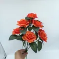 Glittery artificial rose bouquet detail showing sparkling petals and green leaves for home decoration. - Exquisite Decorative Lantern Sets / Glitter Red